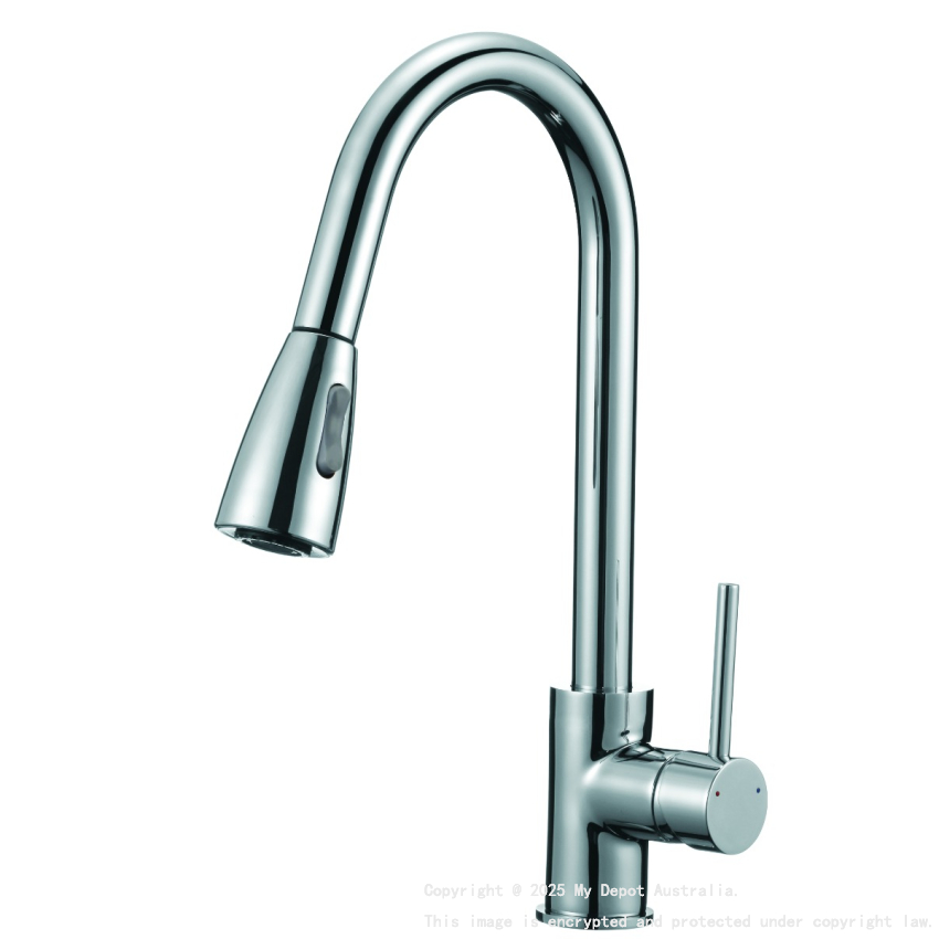 Round Chrome Pull Out Shower Kitchen Sink Mixer Tap