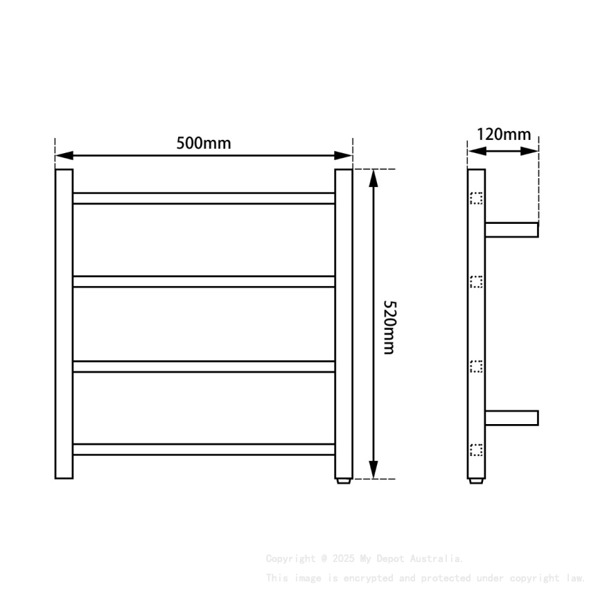 Chrome Square Electric Heated Towel Rack 4 Bars