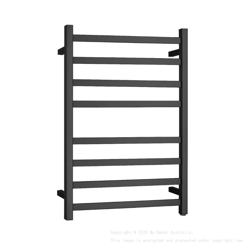 Black Square Electric Heated Towel Rack 8 Bars