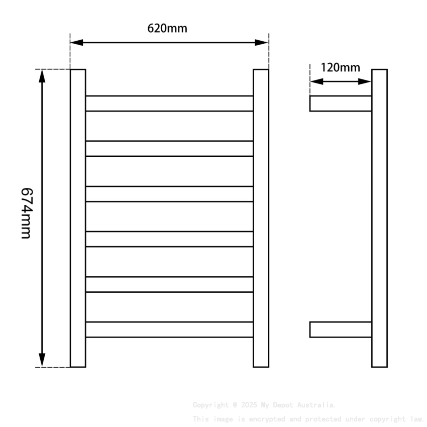 Chrome Black Electric Heated Towel Rack 6 Bars
