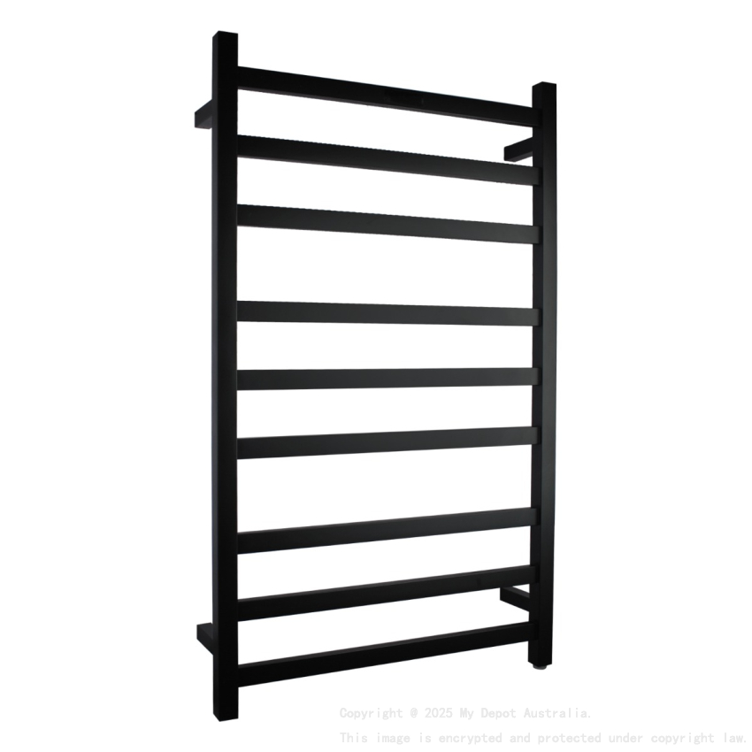 Square Matte Black Electric Heated Towel Rack 9 Bars