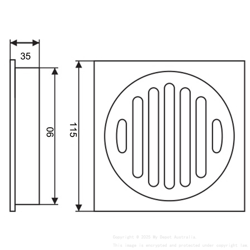115*115mm Black Brass Tile Insert Floor Drain(90mm Outlet)