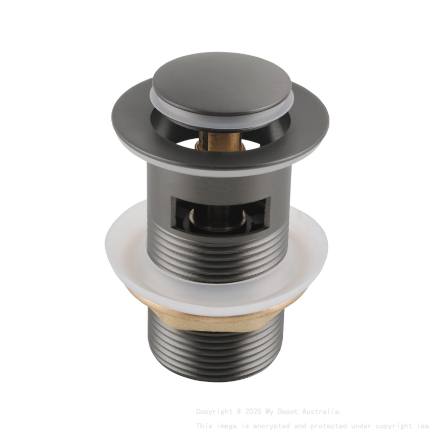 32/40mm Solid Brass Basin Pop Up Waste with Overflow Gun Metal Grey