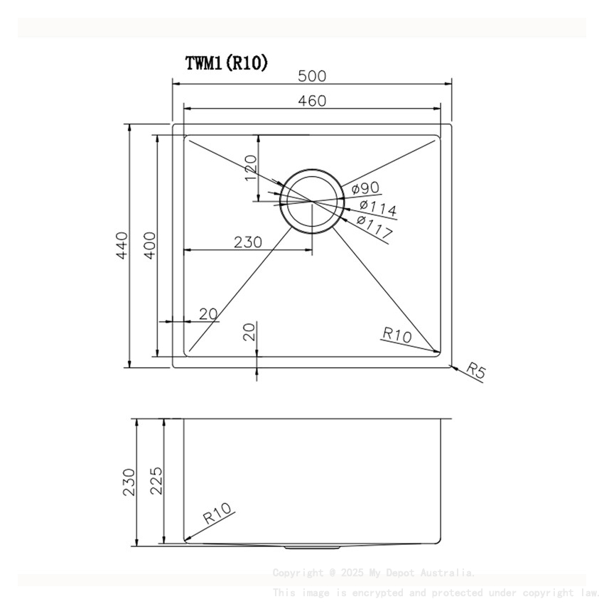304 Stainless Steel Hand-made Single Bowl Kitchen Sink(Round Edges) 500*440*230mm