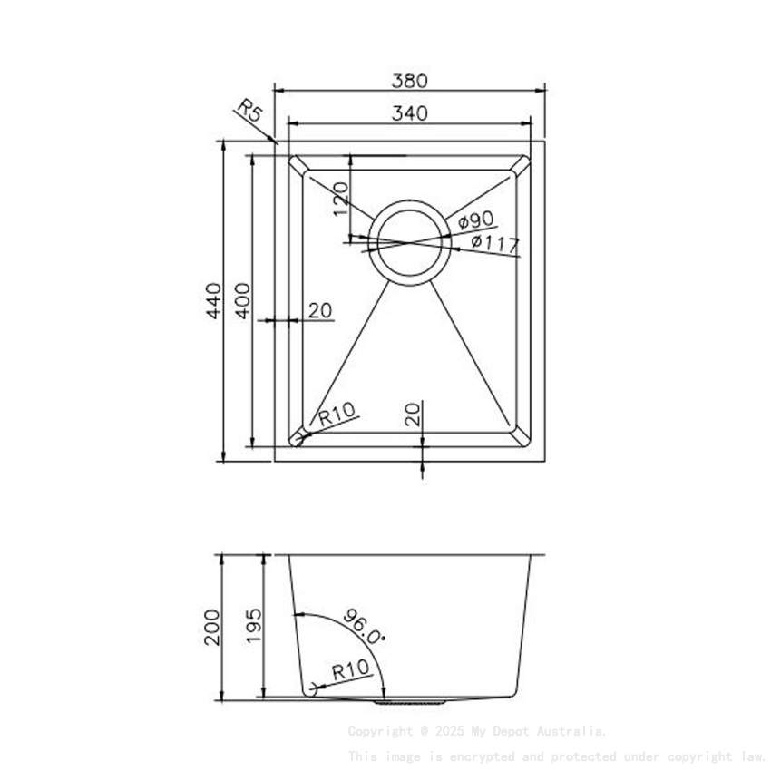 304 Stainless Steel Hand-made Single Bowl Kitchen Sink(Round Edges)380*440*200mm