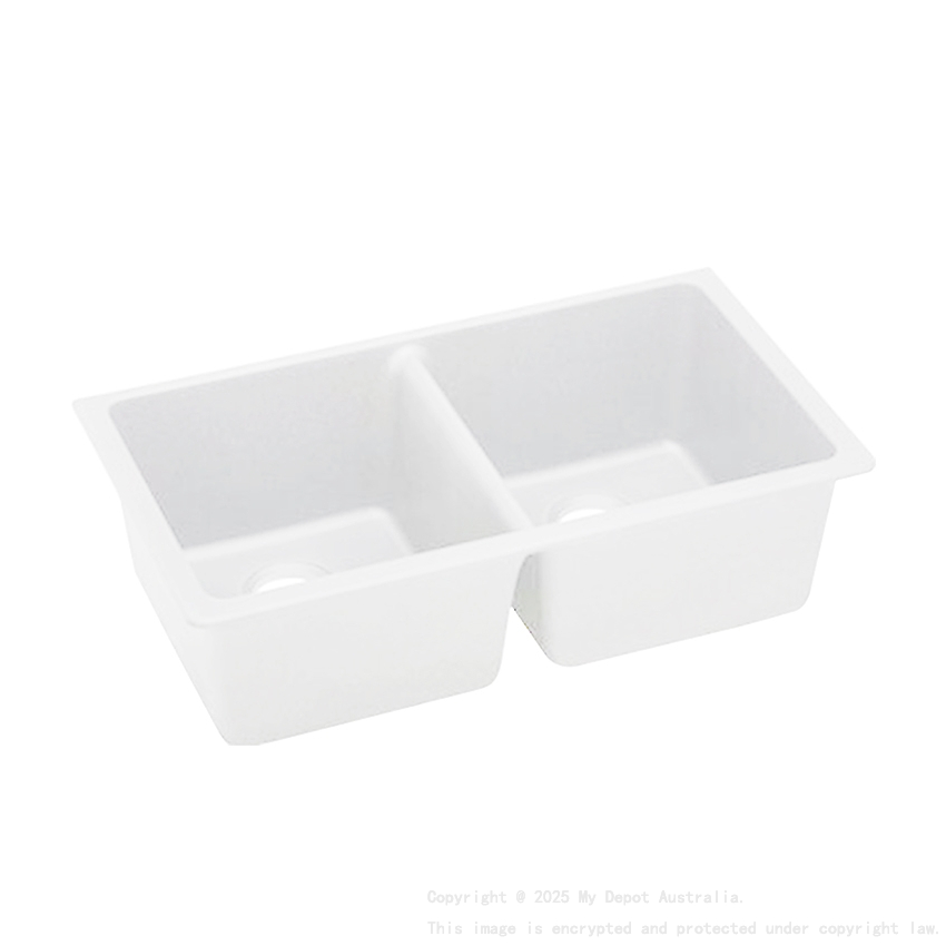 White Kitchen Sink Granite Stone Top/Under Mount Double Bowls 838*476*241mm