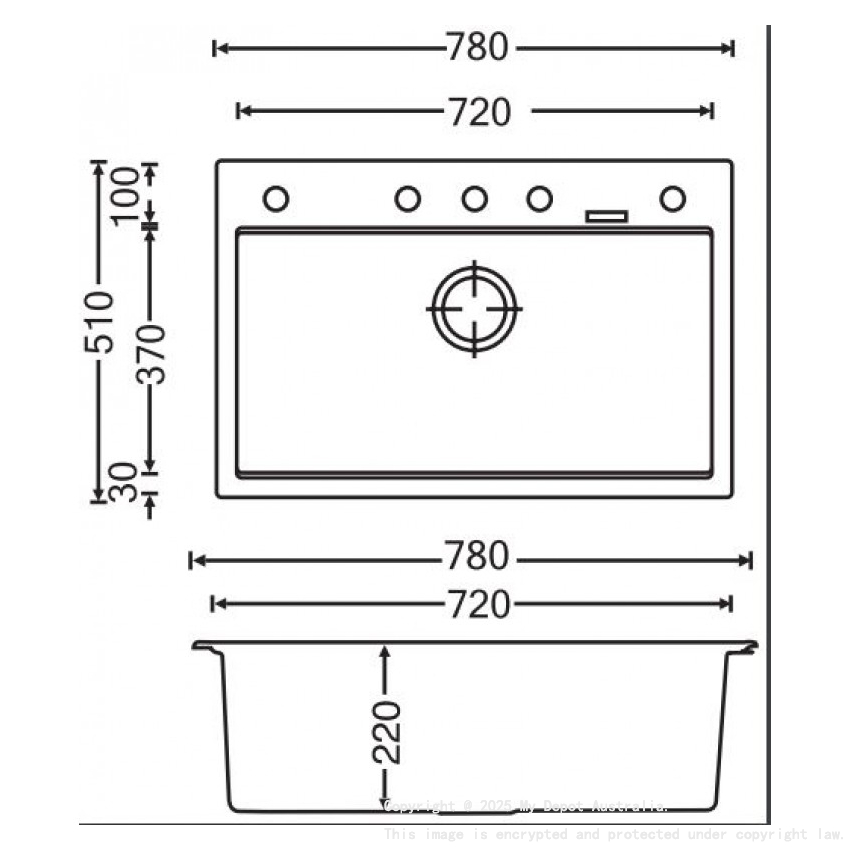 Carysil Waltz Concrete Grey Single Bowl Granite Kitchen Sink 780*510*220mm