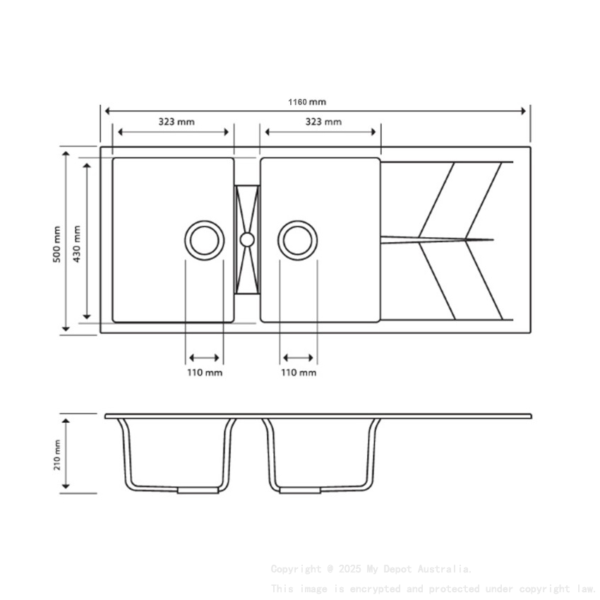 Carysil Jazz Concrete Grey Double Bowl with Drainer Granite Kitchen Sink 1150*500mm