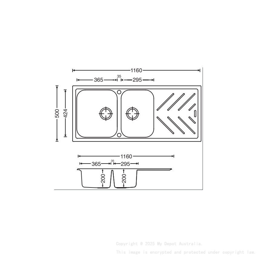 New Beethoven D200 Nera Black 1 and 3/4 Bowl Granite Kitchen Sink 1060*500mm