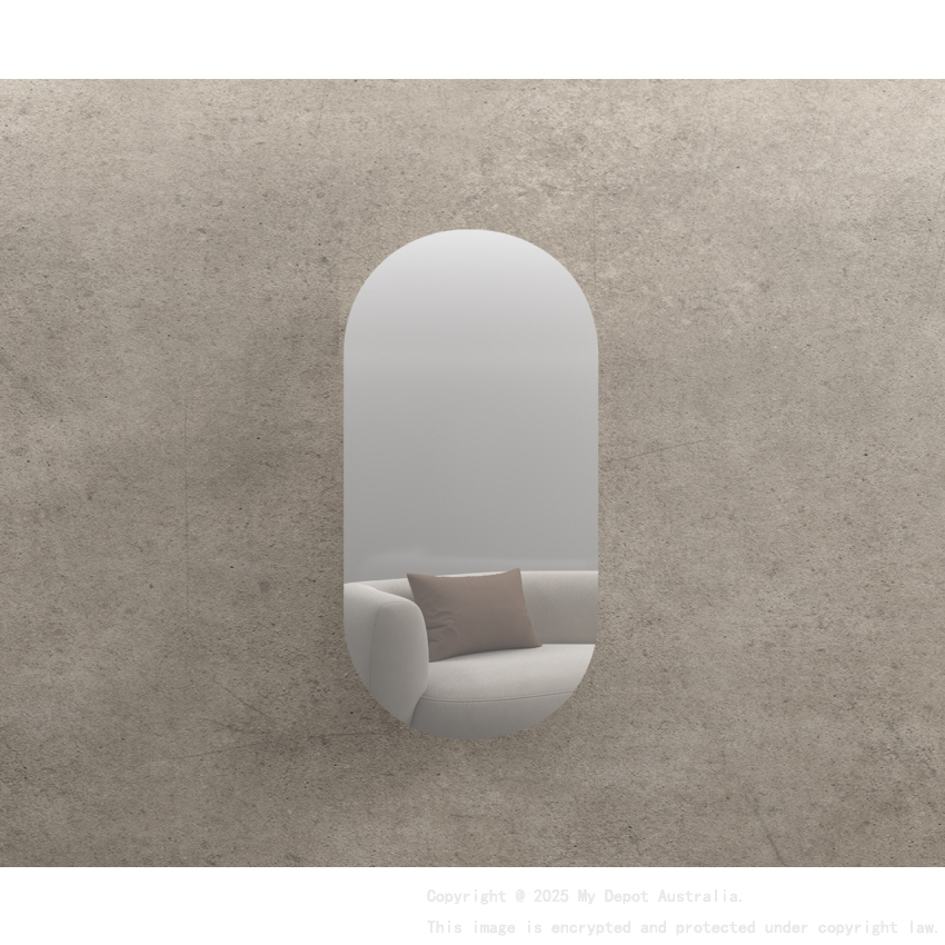 450x900mm Oval Matte Black Mirror Cabinet MDF 1/DR Shaving Cabinet