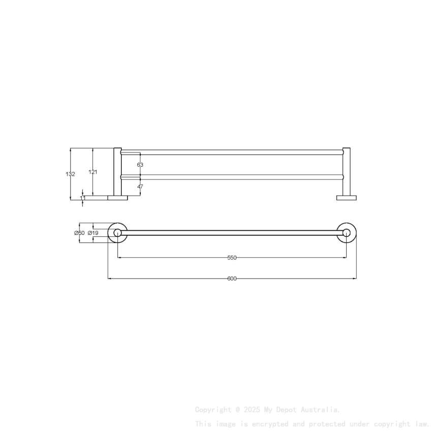 600mm Otus Slimline Double Towel Rail Gun Metal