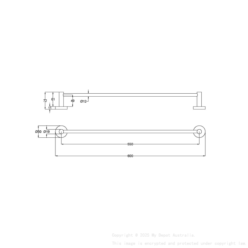 600mm Otus Slimline Single Towel Rail Brushed Stainless Steel