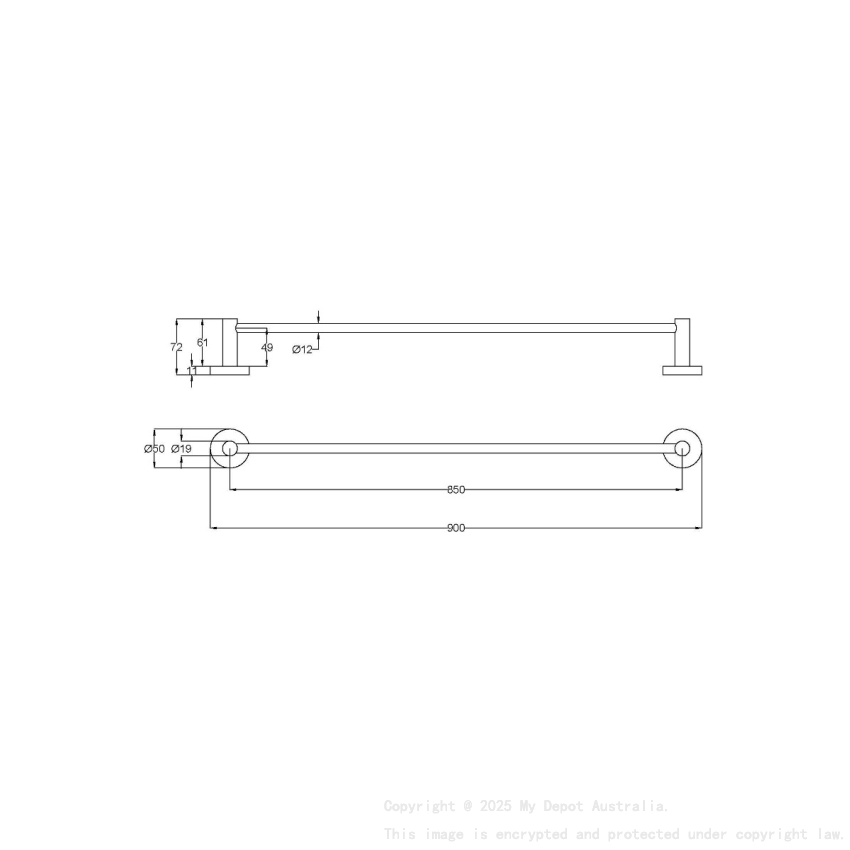 900mm Otus Slimline Single Towel Rail Brushed Stainless Steel