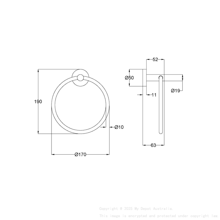 Otus Slimline Towel Ring Brushed Gold