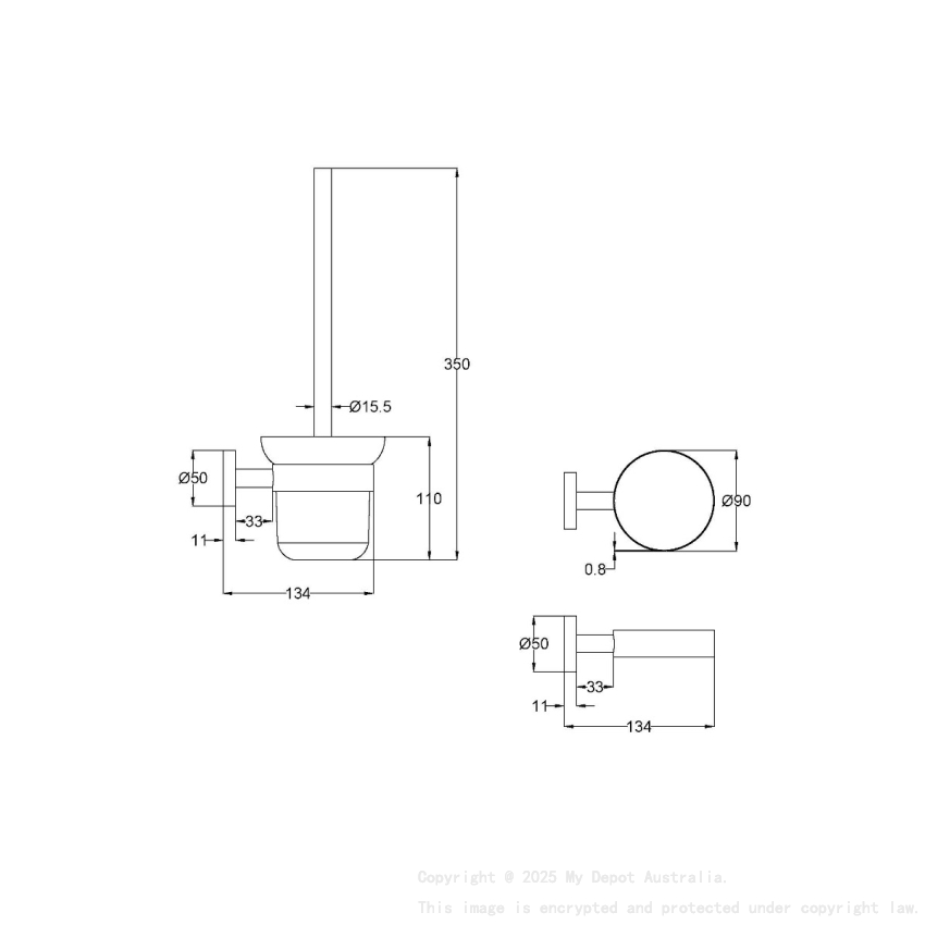 Otus Slimline Toilet Brush Holder Matt Black