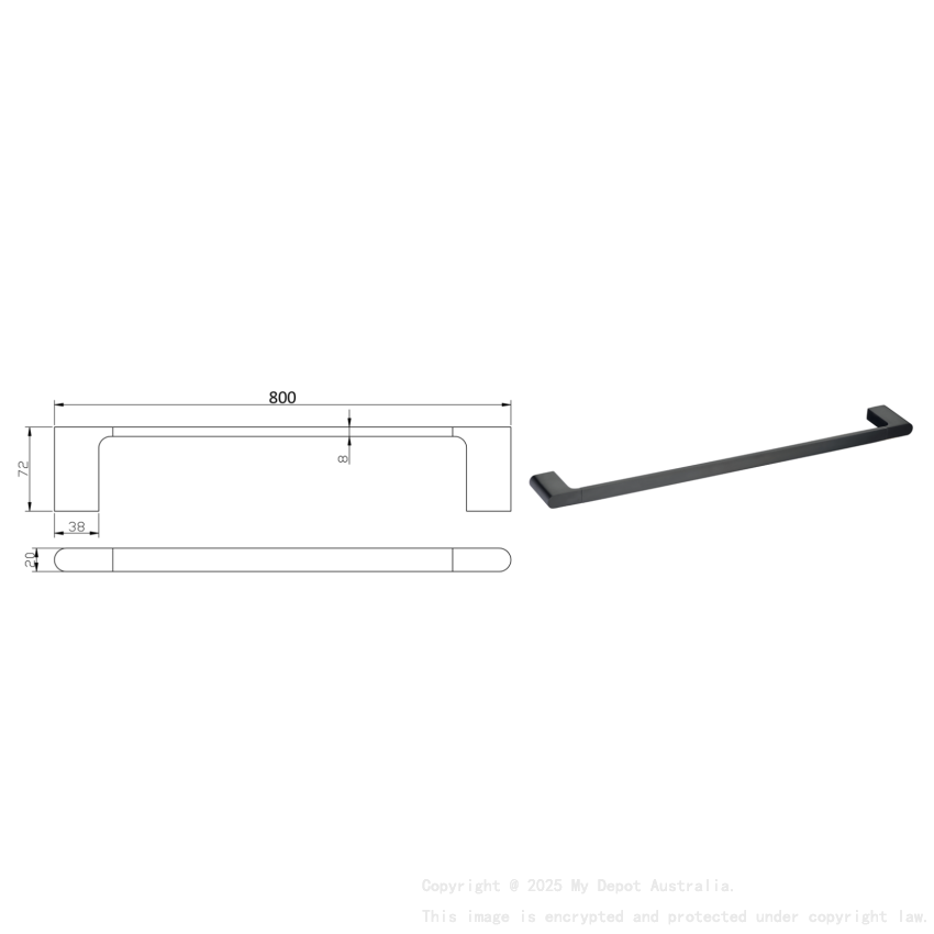 Cora Single Towel Rail 600 mm Matt Black