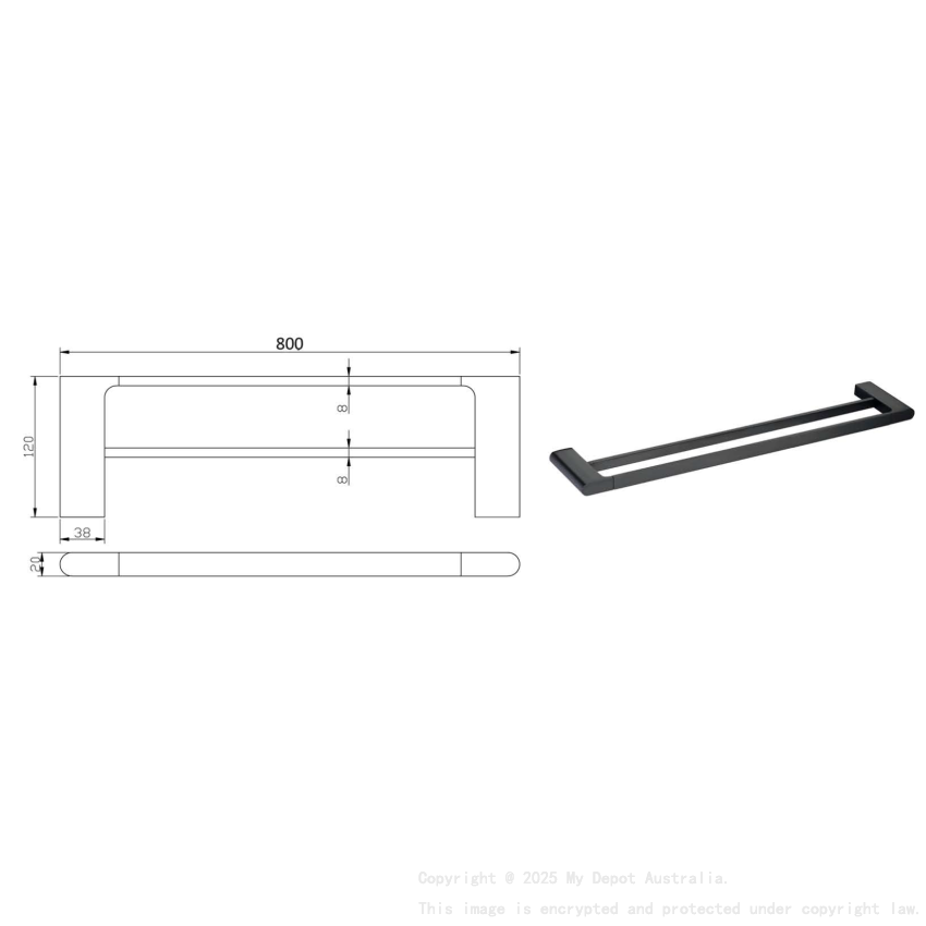 Cora Double Towel Rail 800 mm Matt Black