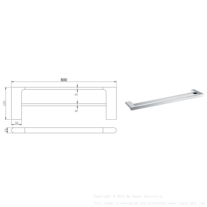 Cora Double Towel Rail 800 mm Chrome