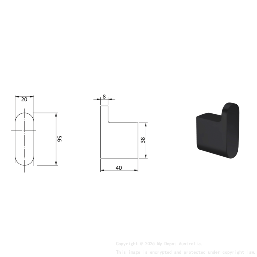 Cora Robe Hook Matt Black