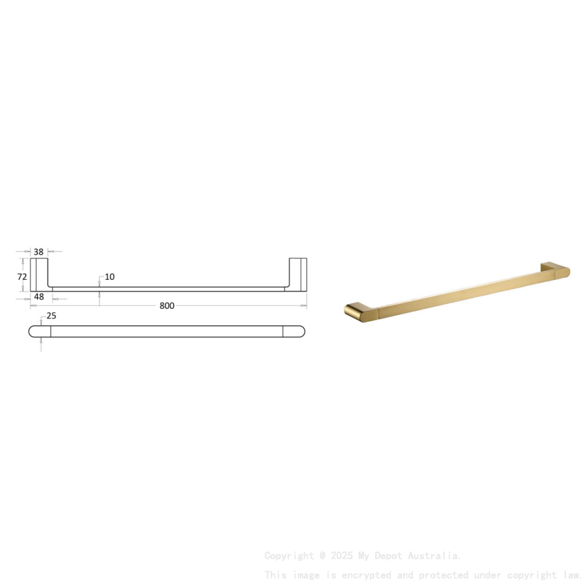 Flores Single Towel Rail 800 mm Brushed Gold
