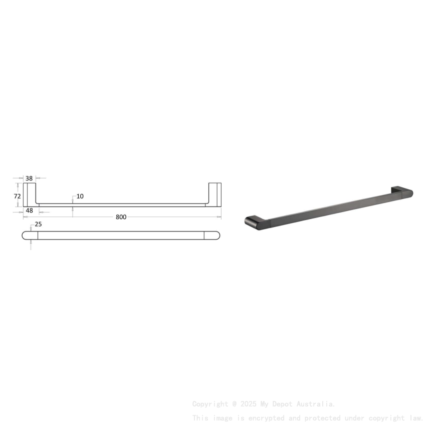 Flores Single Towel Rail 800 mm Gunmetal