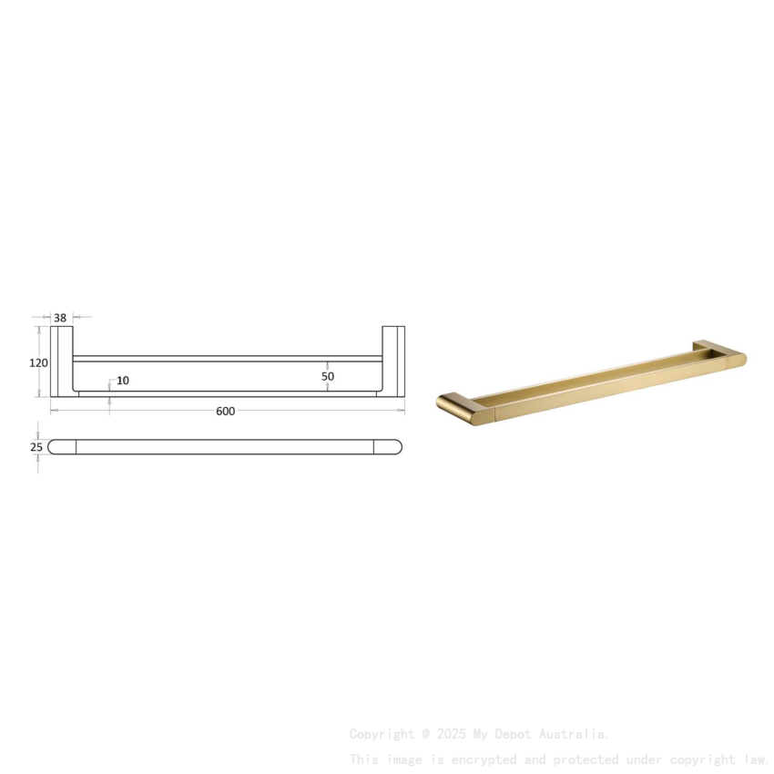 Flores Double Towel Rail 600 mm Brushed Gold