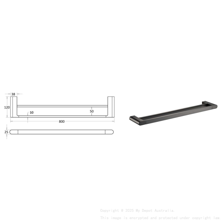 Flores Double Towel Rail 800 mm Gunmetal