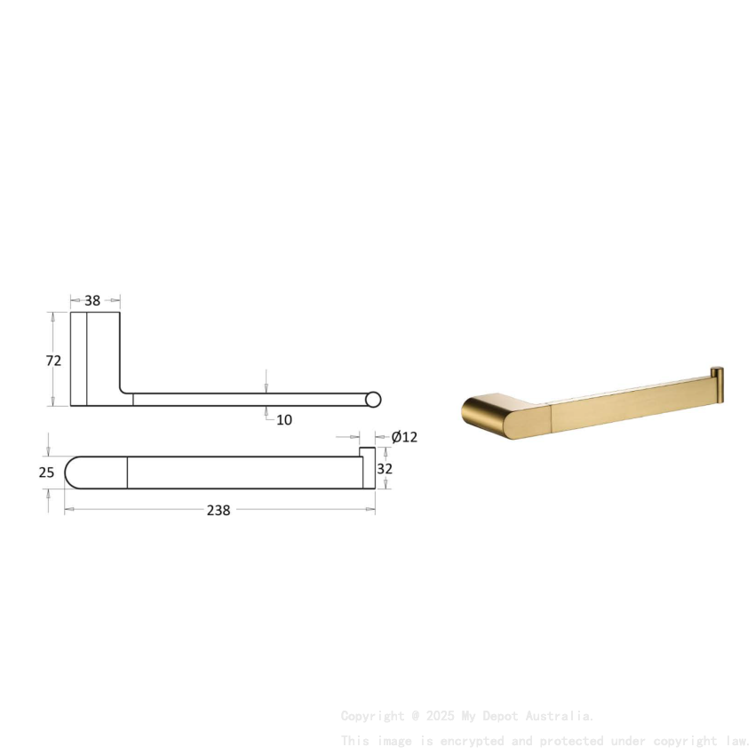 Flores Towel Bar Brushed Gold