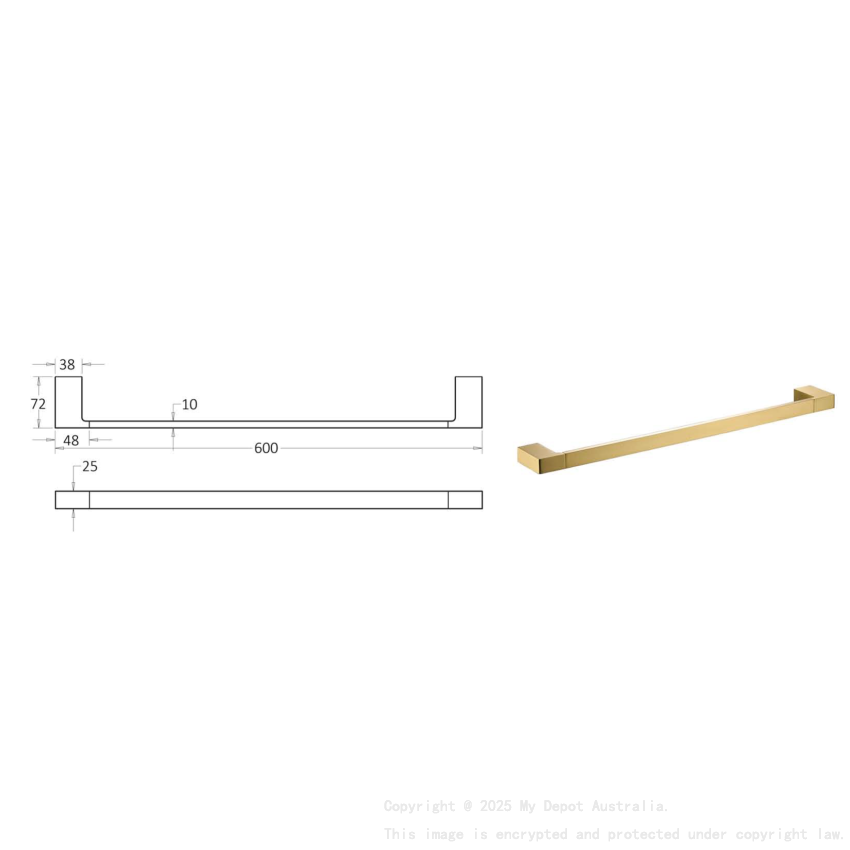 Ceram Single Towel Rail 600 mm Brushed Gold