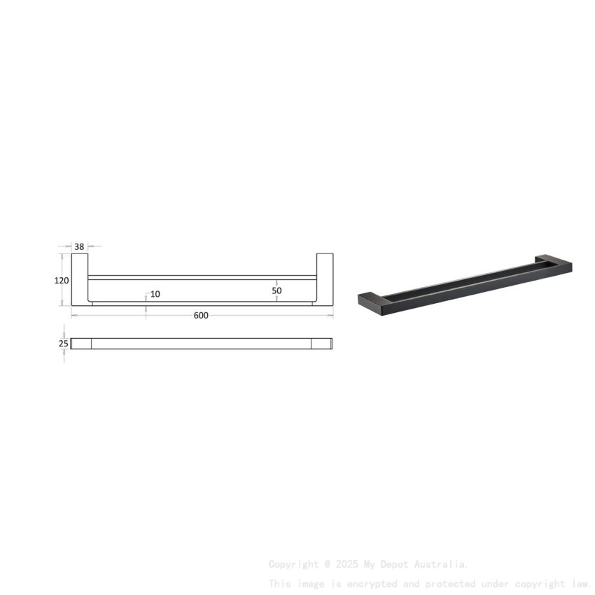 Ceram Double Towel Rail 600 mm Matt Black