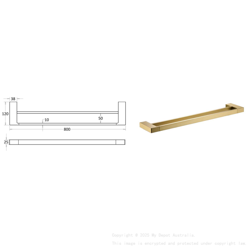Ceram Double Towel Rail 800 mm Brushed Gold