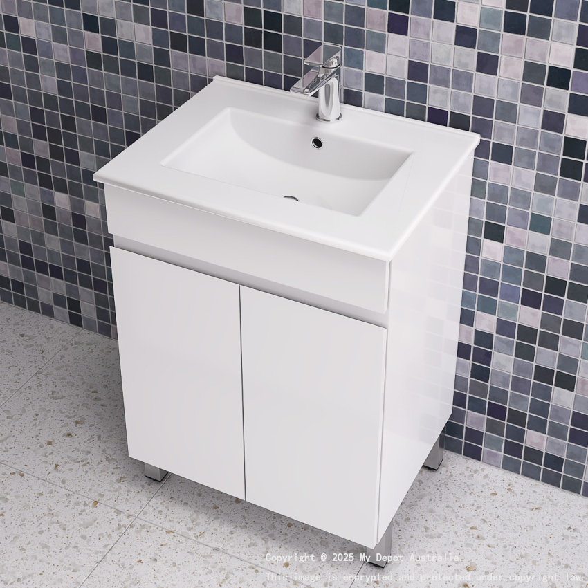 600MM Gloss White MDF Bathroom Vanity 2 Doors Free standing Cabinet Only 