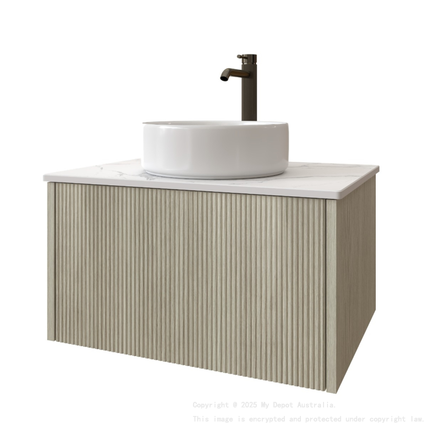 600mm Kiama Coastal Oak 1 Drawer Narrow Fluted Wall Hung Vanity Cabinet Only