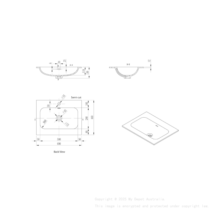 605X465X145 Matte Black Chasey Solid Surface Stone Basin