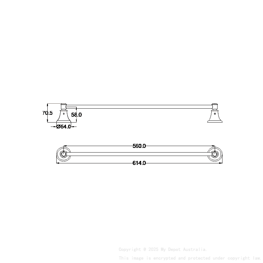 Clasico Single Towel Rail 600mm in Matt Black