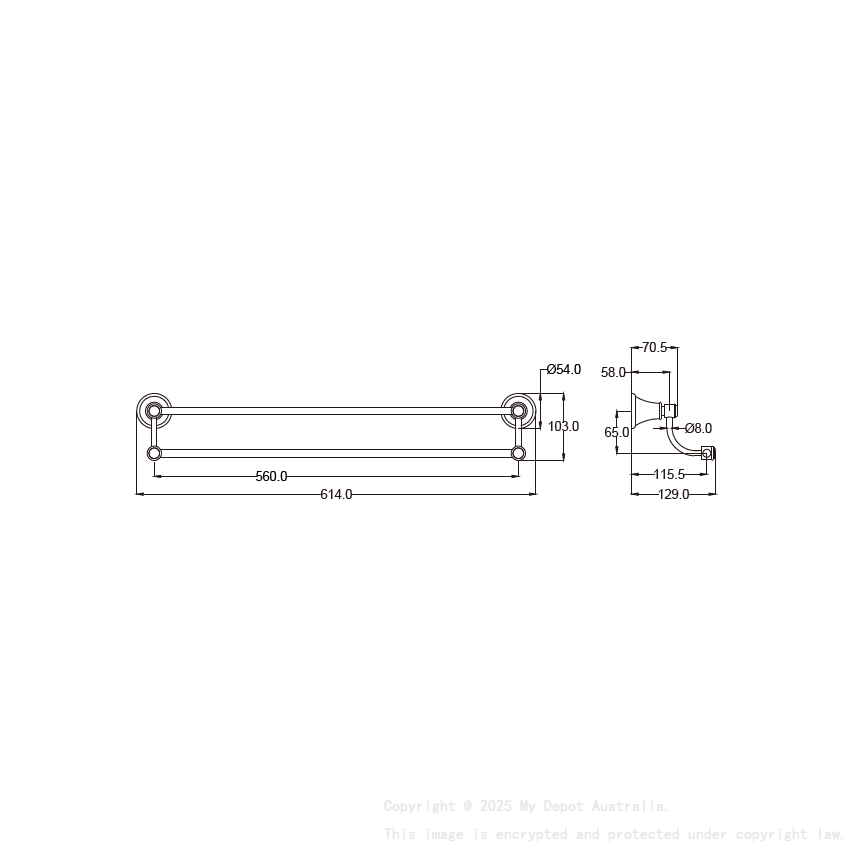 Clasico Double Towel Rail 600mm in Matt Black