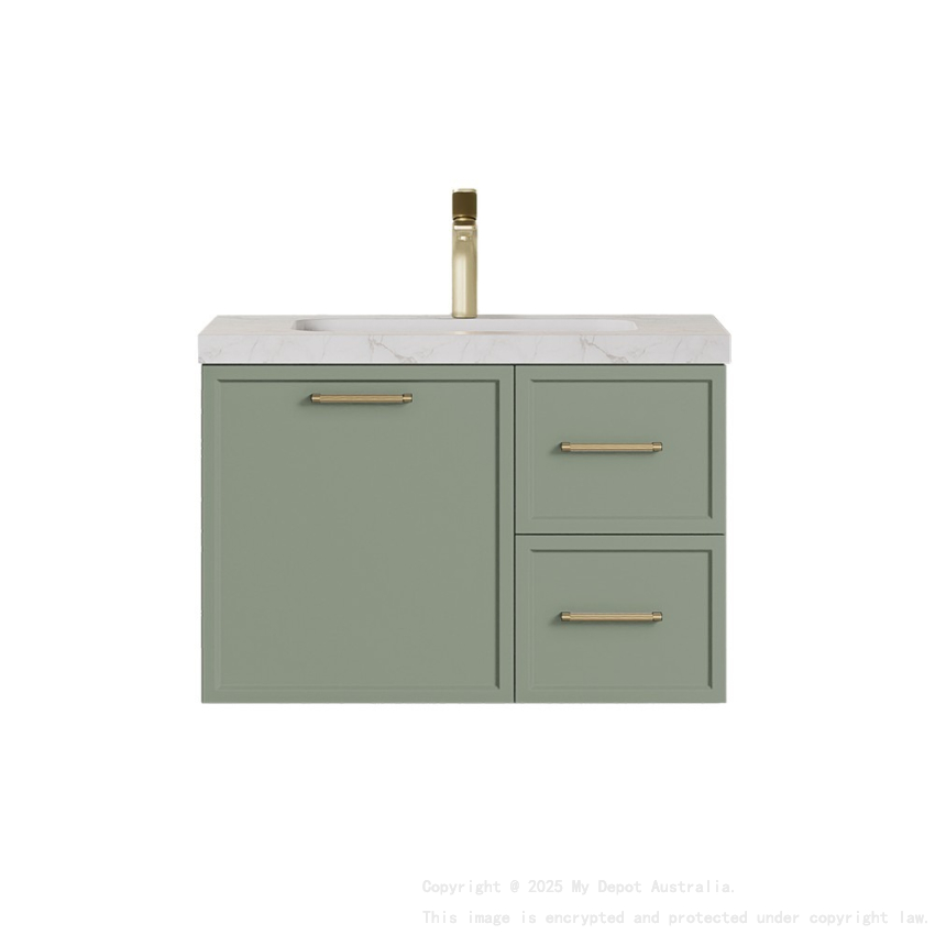 740*455*480mm Kingsley Federation Olive Green Wall Hung PVC Cabinet Right Hand Drawers