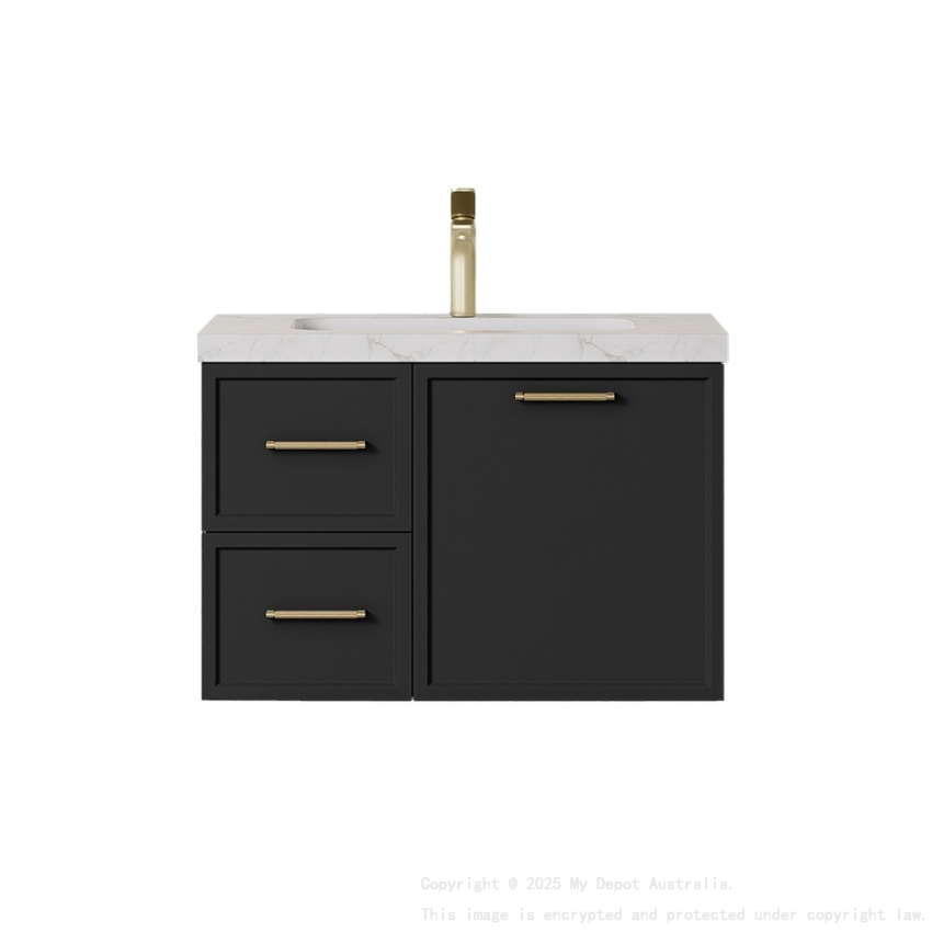 740*455*480mm Kingsley Federation Matte Black Wall Hung PVC Cabinet Left Hand Drawers