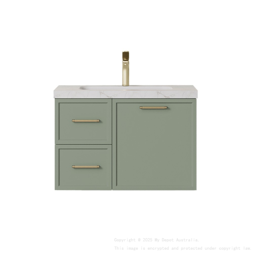 740*455*480mm Kingsley Federation Olive Green Wall Hung PVC Cabinet Left Hand Drawers