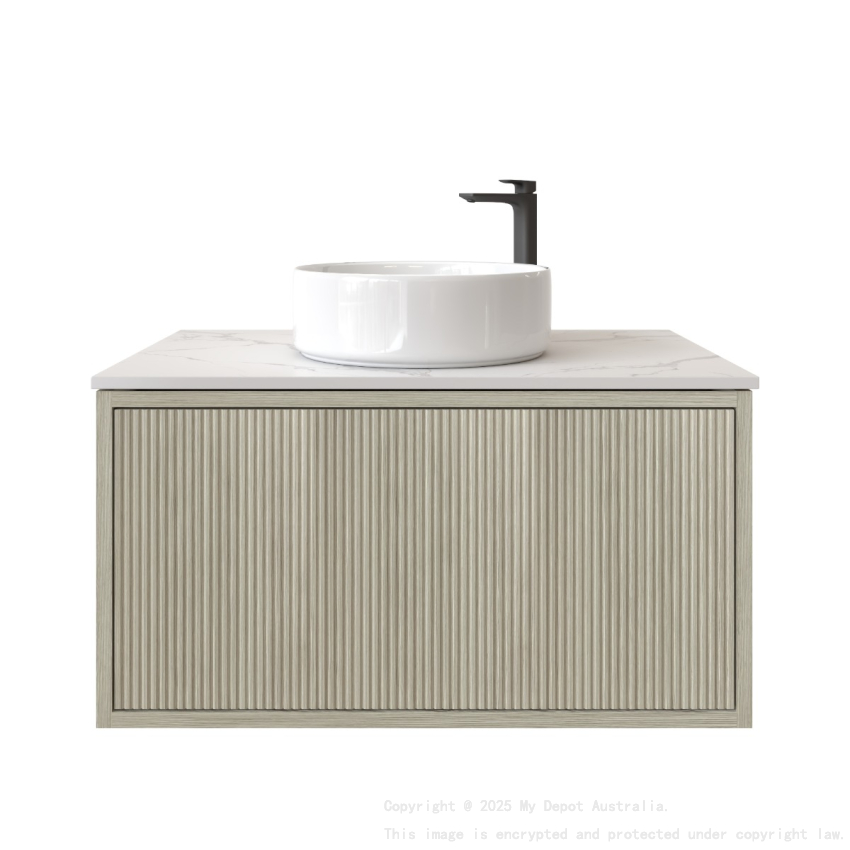 750mm Kiama Coastal Oak 1 Drawer Fluted Wall Hung Vanity Cabinet Only