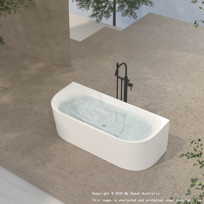 1700MM Back To Wall Bathtub Gloss White Acrylic Rounded Edge