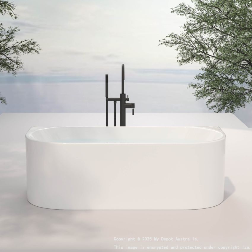 1700MM Back To Wall Bathtub Gloss White Acrylic Rounded Edge