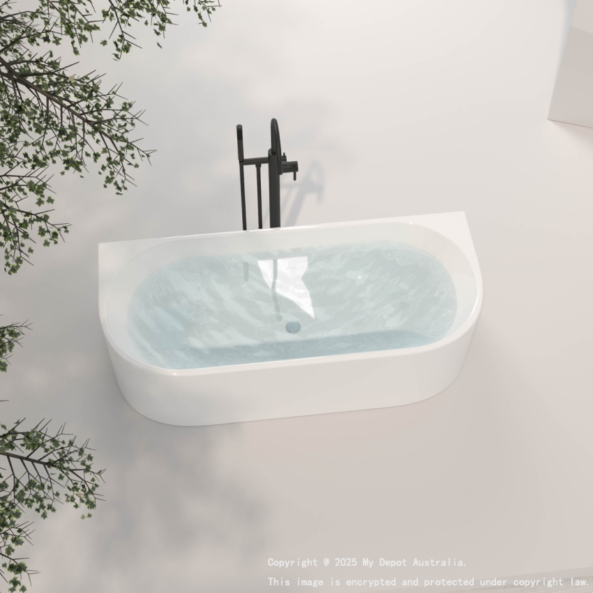 1700MM Back To Wall Bathtub Gloss White Acrylic Rounded Edge