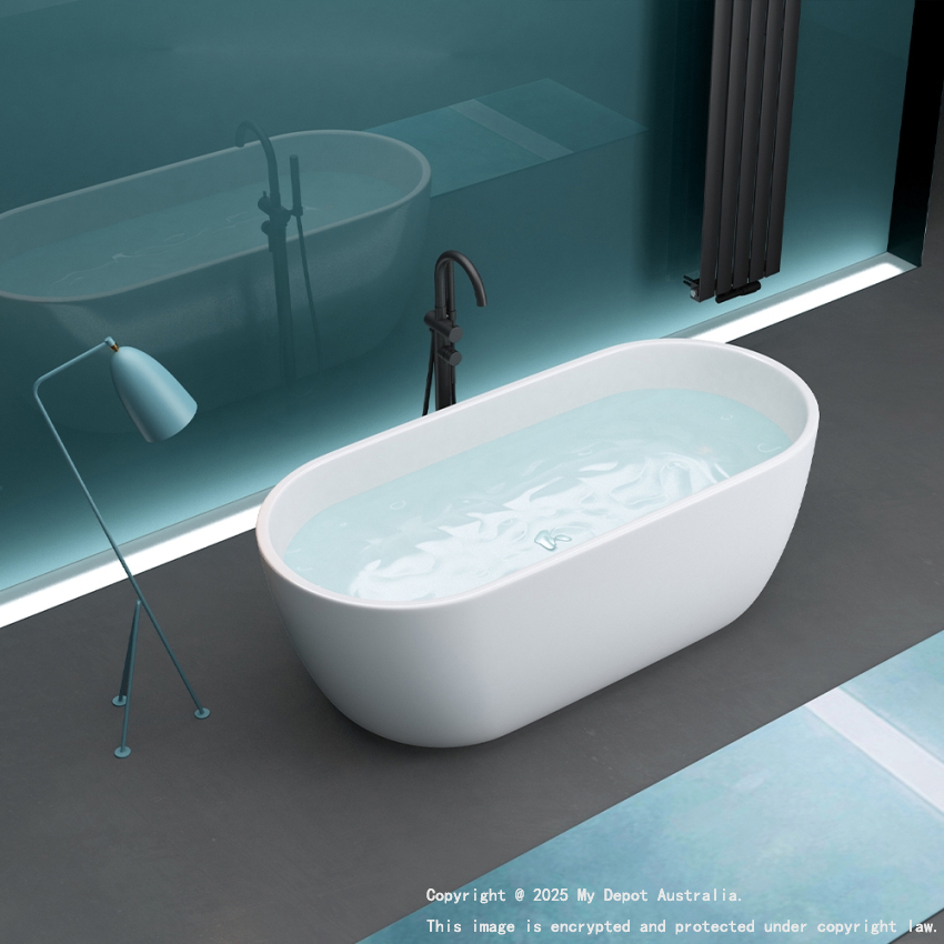 1500mm Oval Gloss White Acrylic Free Standing Bathtub No Overflow