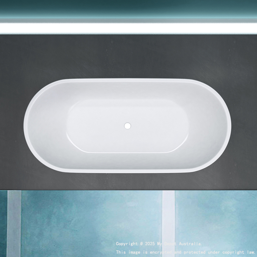 1500mm Oval Gloss White Acrylic Free Standing Bathtub No Overflow