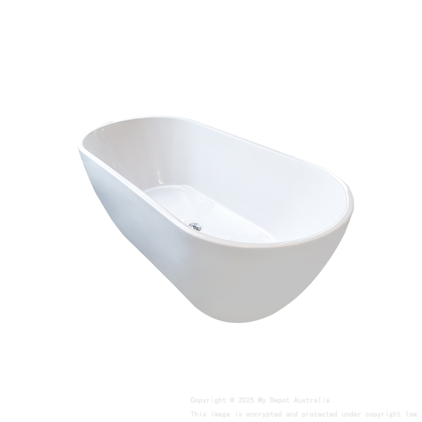 1500mm Oval Gloss White Acrylic Free Standing Bathtub No Overflow