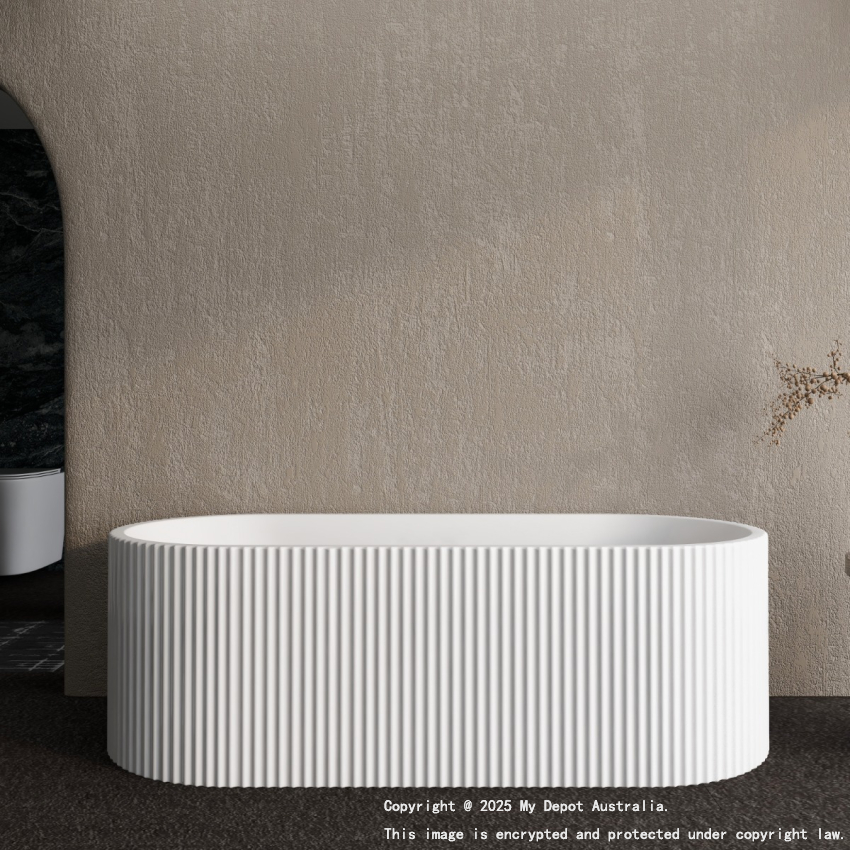 1700mm Kiama Grooved Gloss White Fluted Freestanding Bathtub 