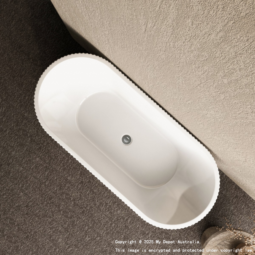 1700mm Kiama Grooved Gloss White Fluted Freestanding Bathtub 