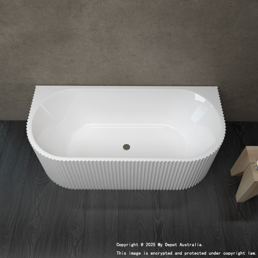 1700mm Kiama Grooved Gloss White Back to Wall Fluted Bathtub 