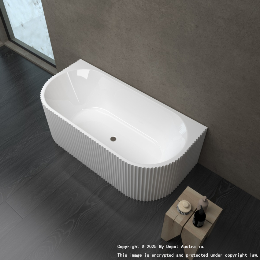 1700mm Kiama Grooved Gloss White Back to Wall Fluted Bathtub 